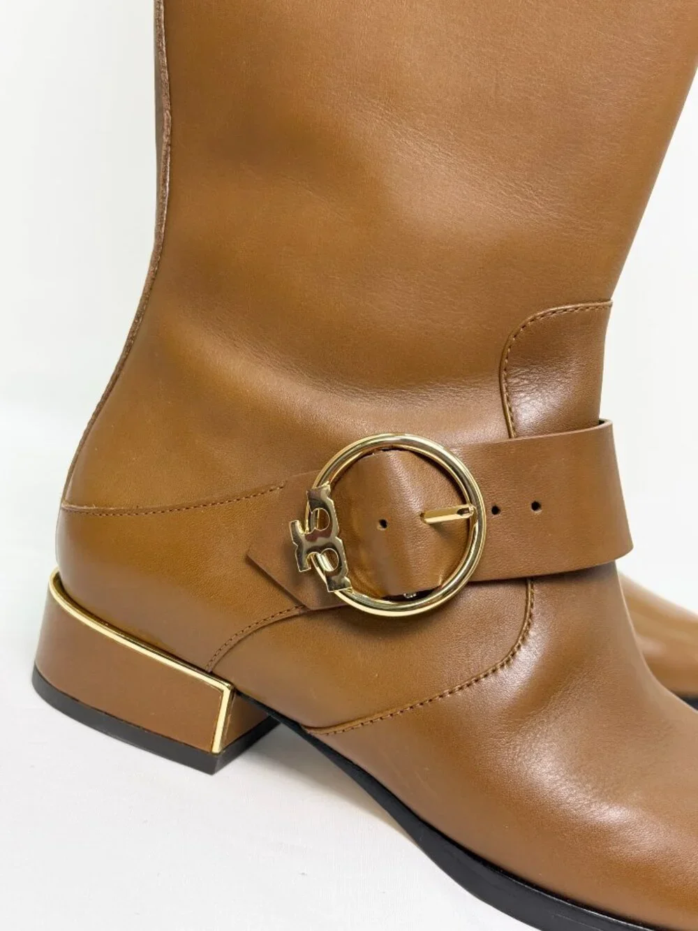NEW Tory Burch Sofia Riding Boots Camel Leather Gold Buckle Knee High Size 6.5